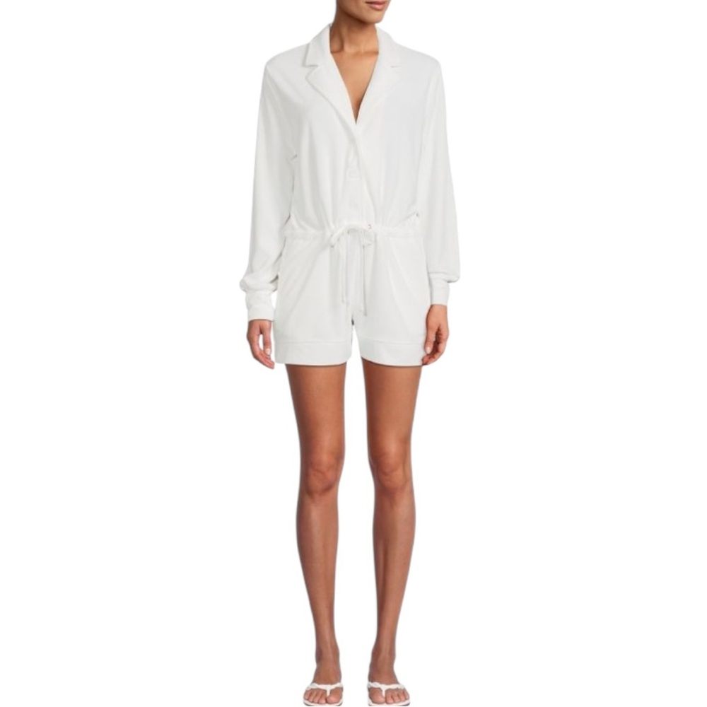 NEW WEWOREWHAT Tie Waist Romper in Optic White Size Medium